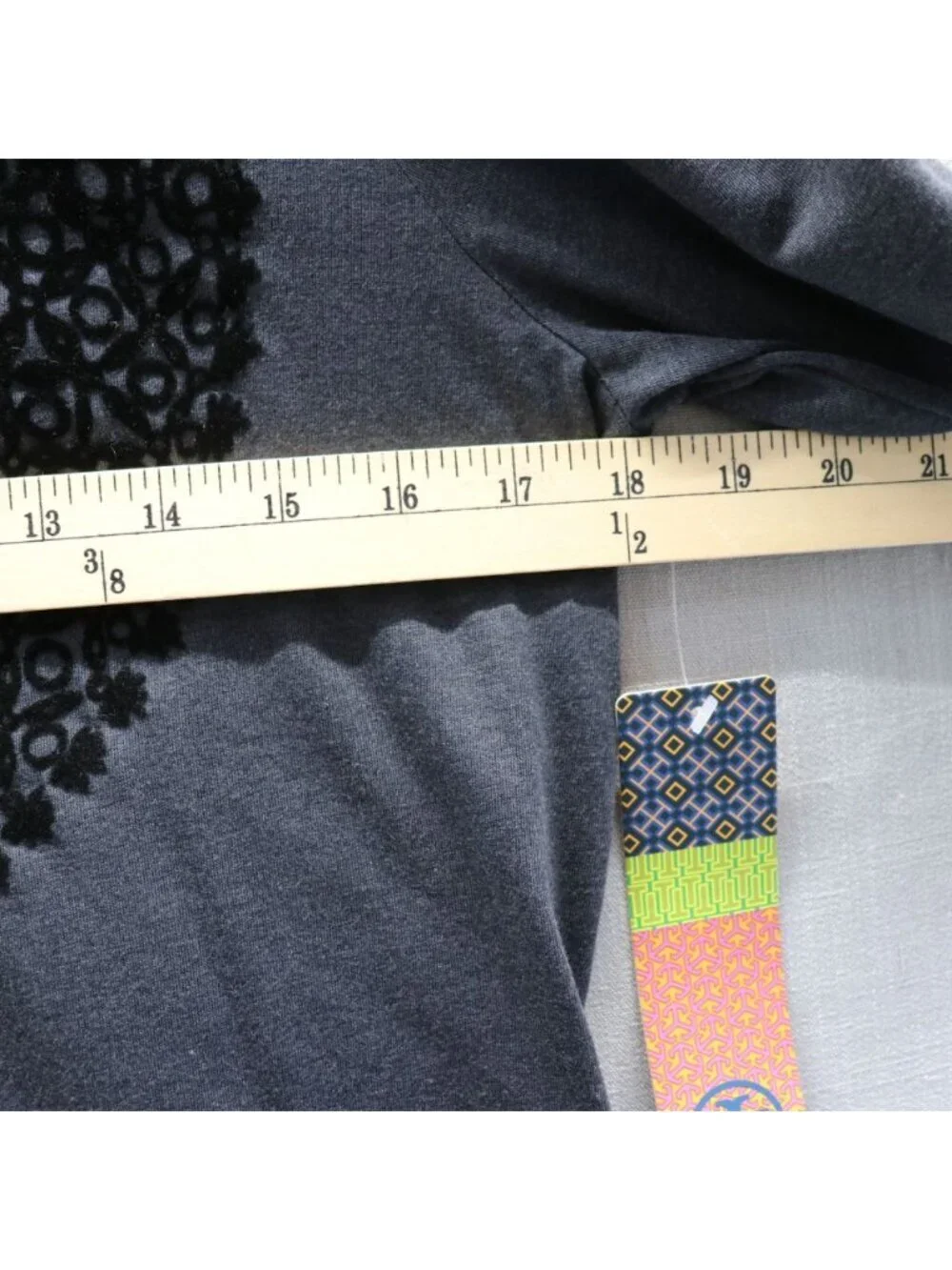 Tory Burch Estelle Tee Gray Velvet Embellished 3/4 Sleeve Top Large